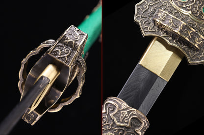 Emerald Green Genuine Ray Skin Scroll Floral Vintage Copper Fittings Sword