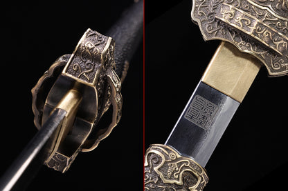Full Wrapped Black Ray Skin Peony Scroll Vintage Copper Fittings Sword
