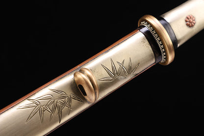 Plum & Bamboo Engraved Damascus Short Sword