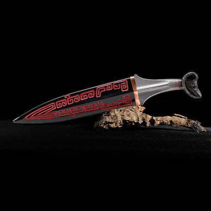 Copper Inlaid Antique Hui Pattern Lacquer Wood Saya Dagger