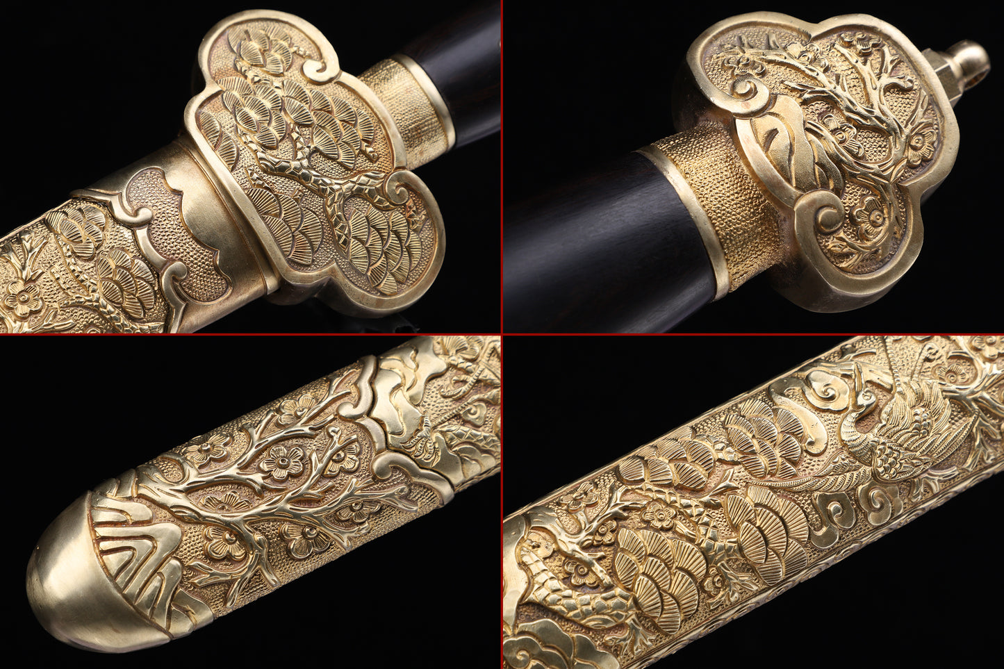 Acid Resistant Steel Engraved Dragon Blade,  Brass Scabbard & Ebony Handle Collectible Dagger