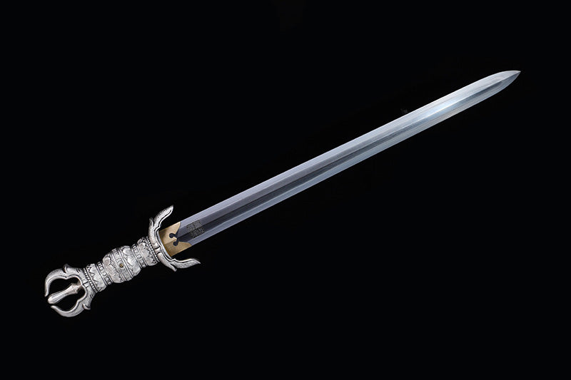 Heritage Series 3D Coiled Dragon Relief Short Sword, Antique Silver Plated Copper Wrapped Wood Saya