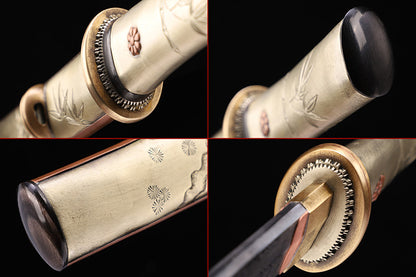Plum & Bamboo Engraved Damascus Short Sword