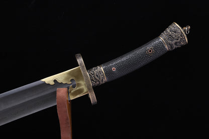 Double Fuller Qing Dao, Full Dragon Carved Copper Fittings, Genuine Ray Skin Saya