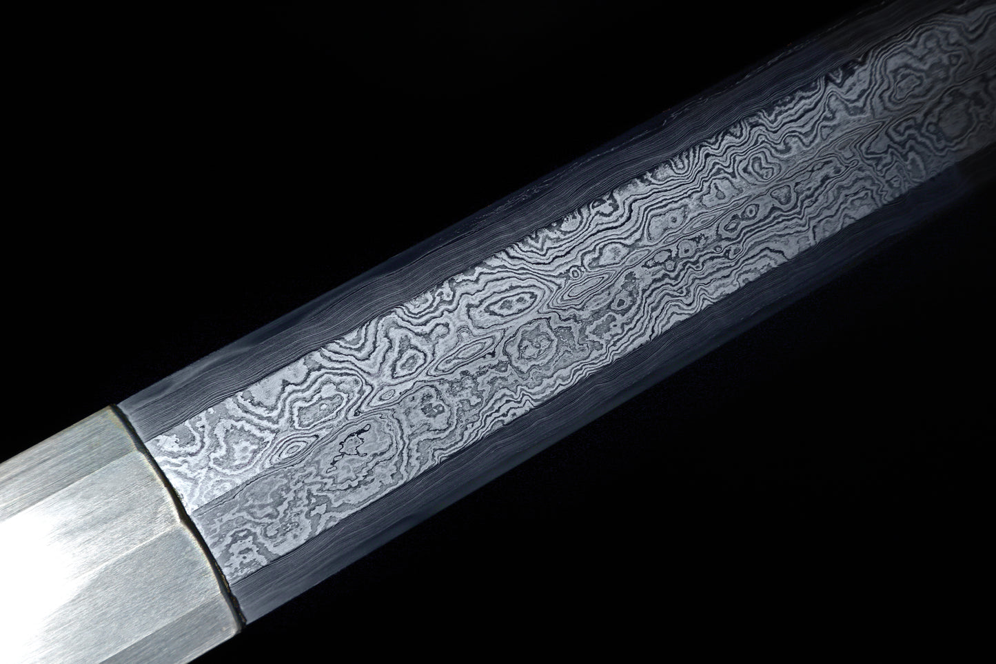 Meteorite Mixed Iron Sanmai Forged Short Sword, Antique Silver Plated Full Carved Copper Scabbard