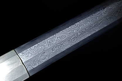 Meteorite Mixed Iron Sanmai Forged Short Sword, Antique Silver Plated Full Carved Copper Scabbard