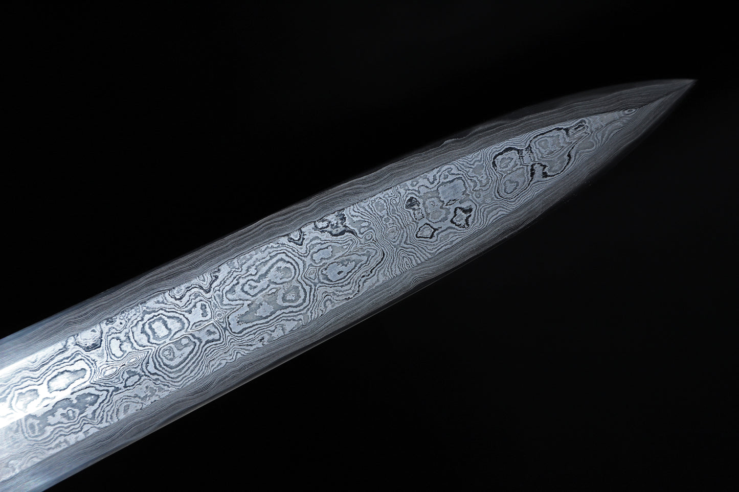 Meteorite Mixed Iron Sanmai Forged Short Sword, Antique Silver Plated Full Carved Copper Scabbard