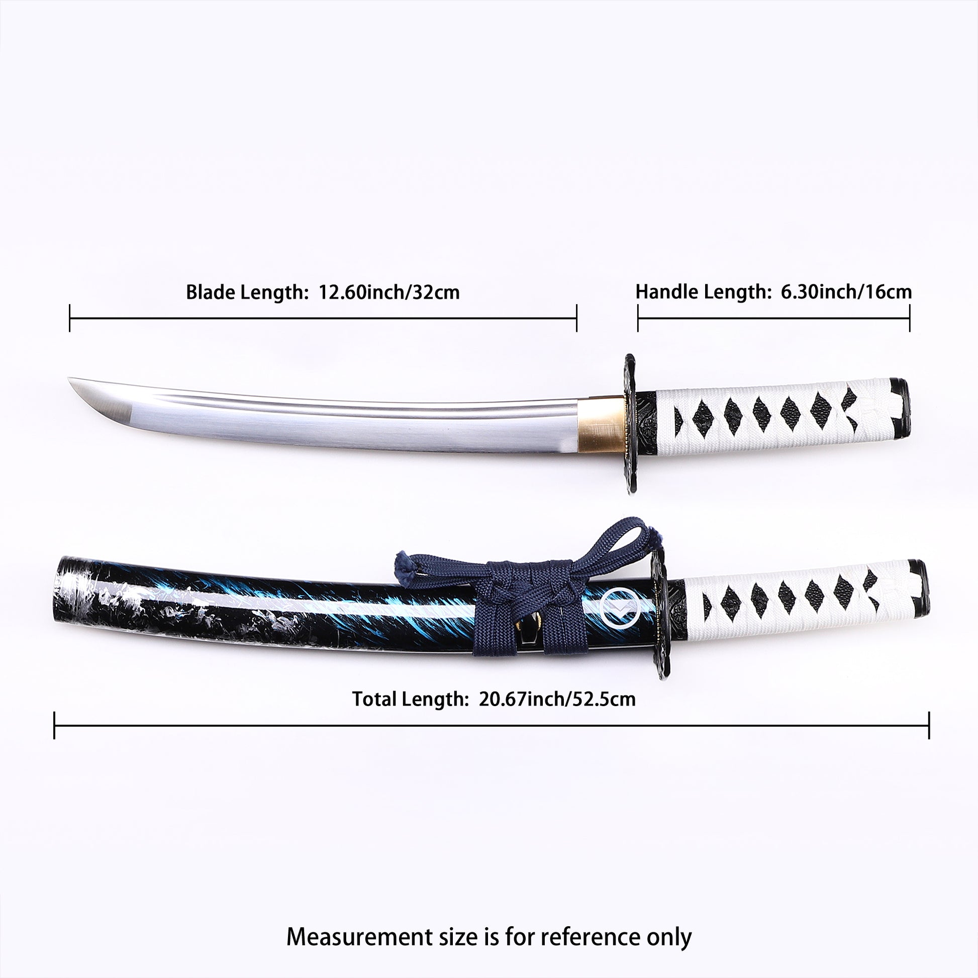 Ghost of Tsushima short tanto flat lay - full length scale reference replica