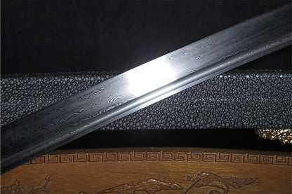 Qing Dynasty Fish Head Dao,  Genuine Ray Skin Saya Gold Plated Copper Fittings  Sword