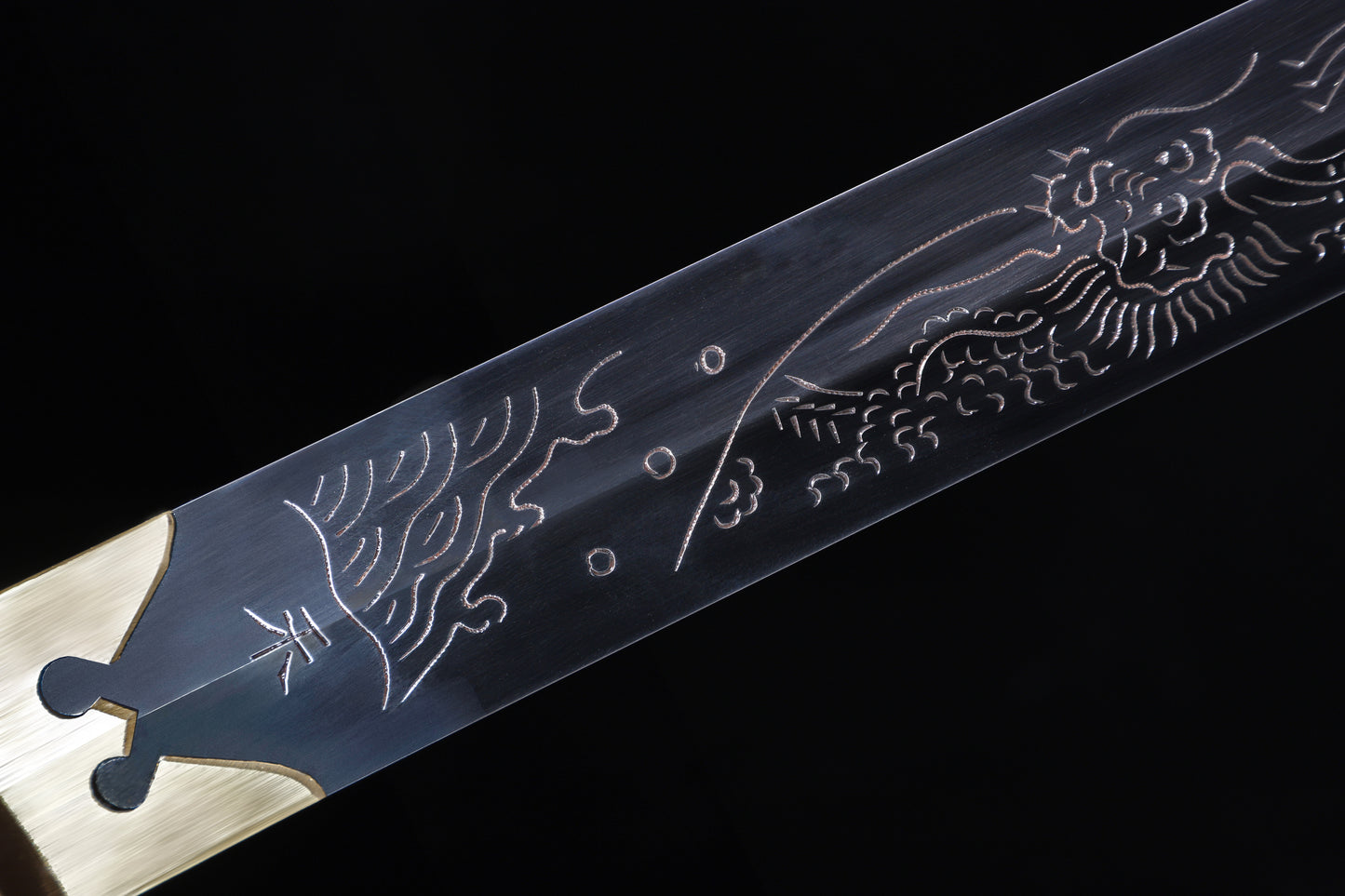 Acid Resistant Steel Engraved Dragon Blade,  Brass Scabbard & Ebony Handle Collectible Dagger