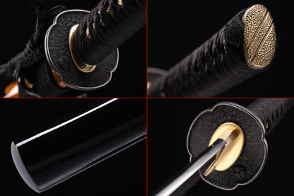 Gloss Black Lacquer Wood Saya Silver Inlaid Iron Full Tang Iaido Sword