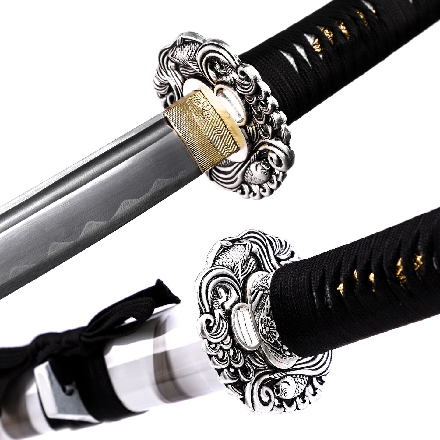 Silver Dragon Tsuba Samurai Katana