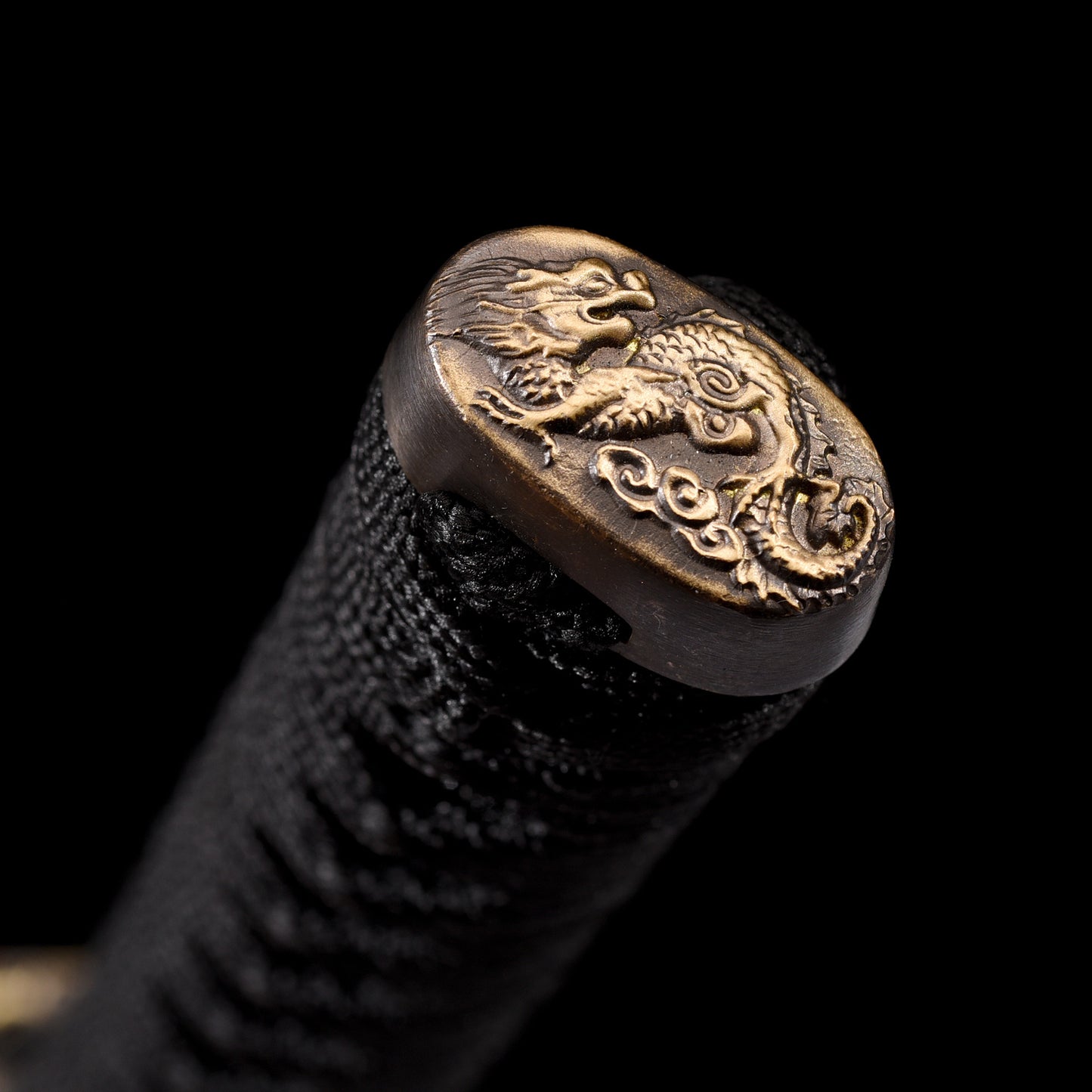 Katana sword handle close-up - traditional ray skin tsuka wrap full tang