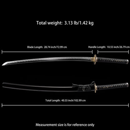 Katana sword 41 inch T10 steel clay tempered full tang - Size chart