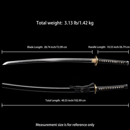 Katana sword 41 inch T10 steel clay tempered full tang - Size chart