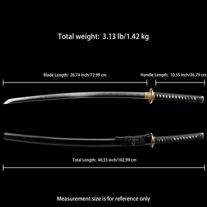Katana sword 41 inch T10 steel clay tempered full tang - Size chart