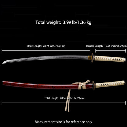 Katana sword 41 inch T10 steel clay tempered full tang - Size chart