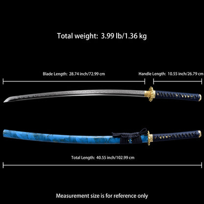 Katana sword 41 inch T10 steel clay tempered full tang - Size chart