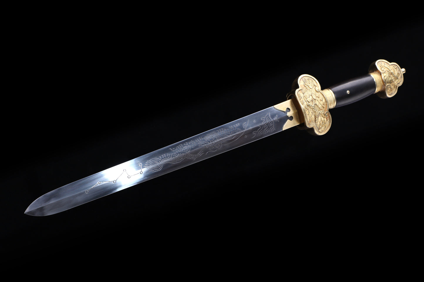 Acid Resistant Steel Engraved Dragon Blade,  Brass Scabbard & Ebony Handle Collectible Dagger