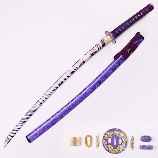 Tiger's Head Japanese samurai sword katana full length view - tiger engraved blade