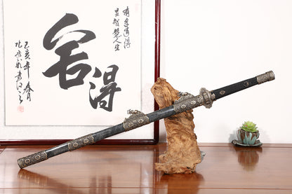 Full Wrapped Black Ray Skin Peony Scroll Vintage Copper Fittings Sword