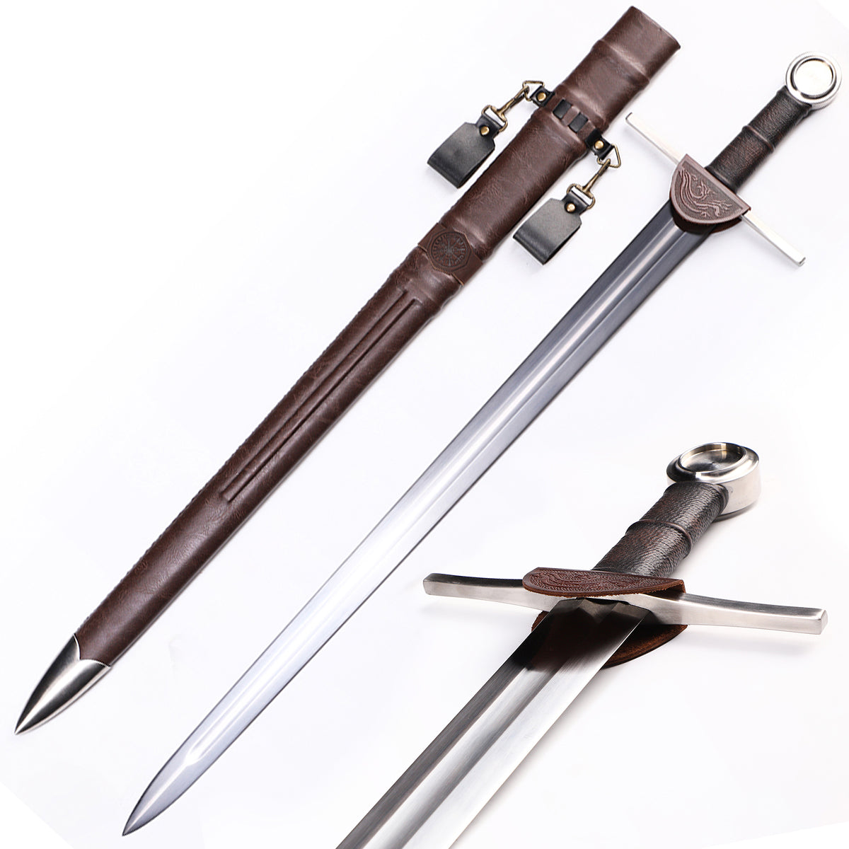 Medieval knight arming sword full length view - high manganese steel full tang replica