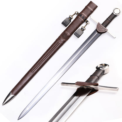 Medieval knight arming sword full length view - high manganese steel full tang replica