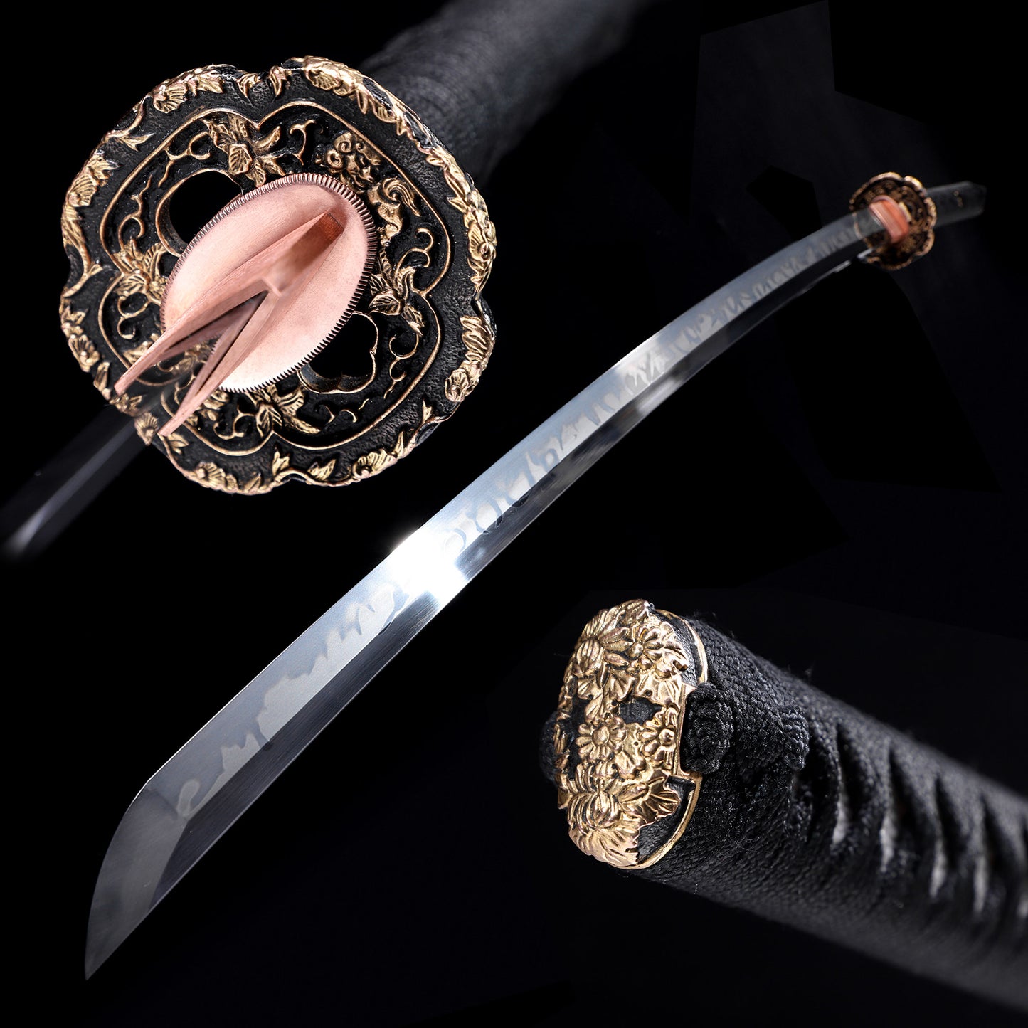 Fish skin lacquer saya katana full length view - Japanese samurai sword full tang