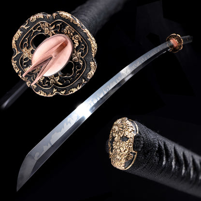 Fish skin lacquer saya katana full length view - Japanese samurai sword full tang