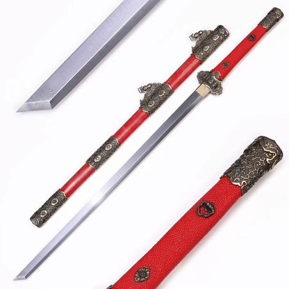Red Genuine Ray Skin Scroll Floral Vintage Copper Fittings Sword