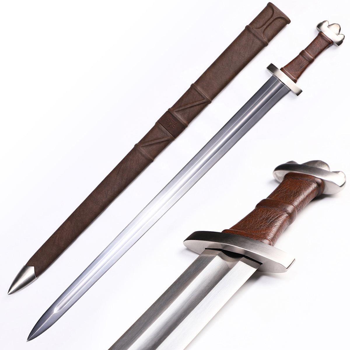 Viking sword battle ready medieval replica full length view - high carbon steel blade