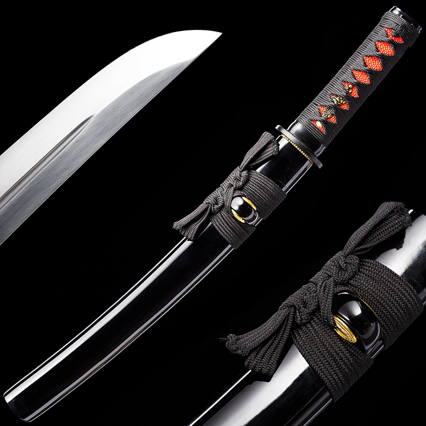 Black Tanto with Red Handle Inlay