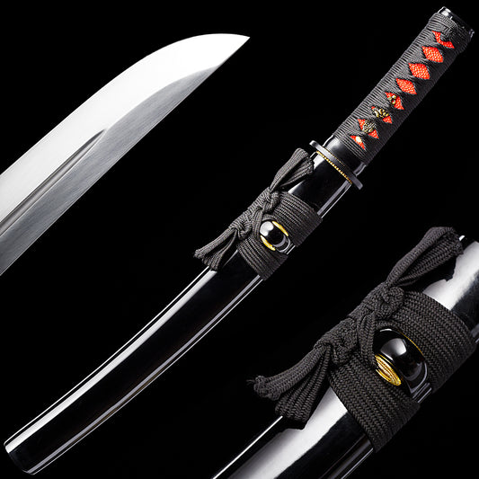 Black Tanto with Red Handle Inlay