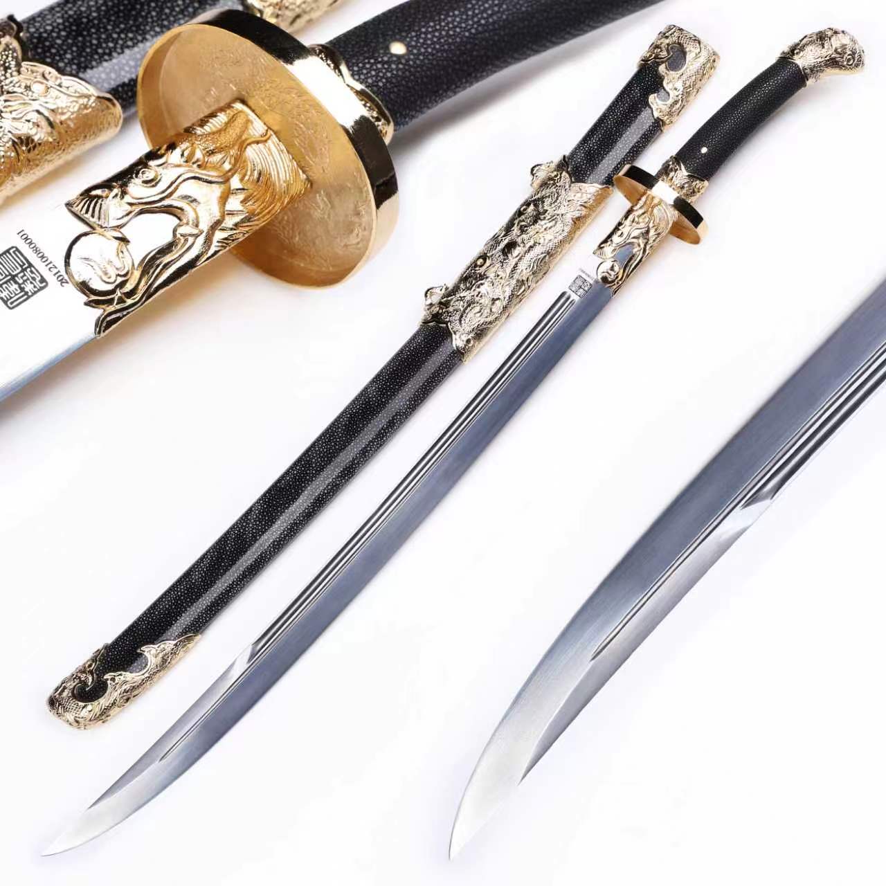 Black Ray Skin Hollow Relief Gold Plated Brass Fittings Sword