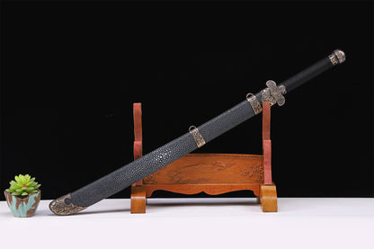 Black Genuine Ray Skin Antique Relief Copper Fittings Full Tang Collectible Sword
