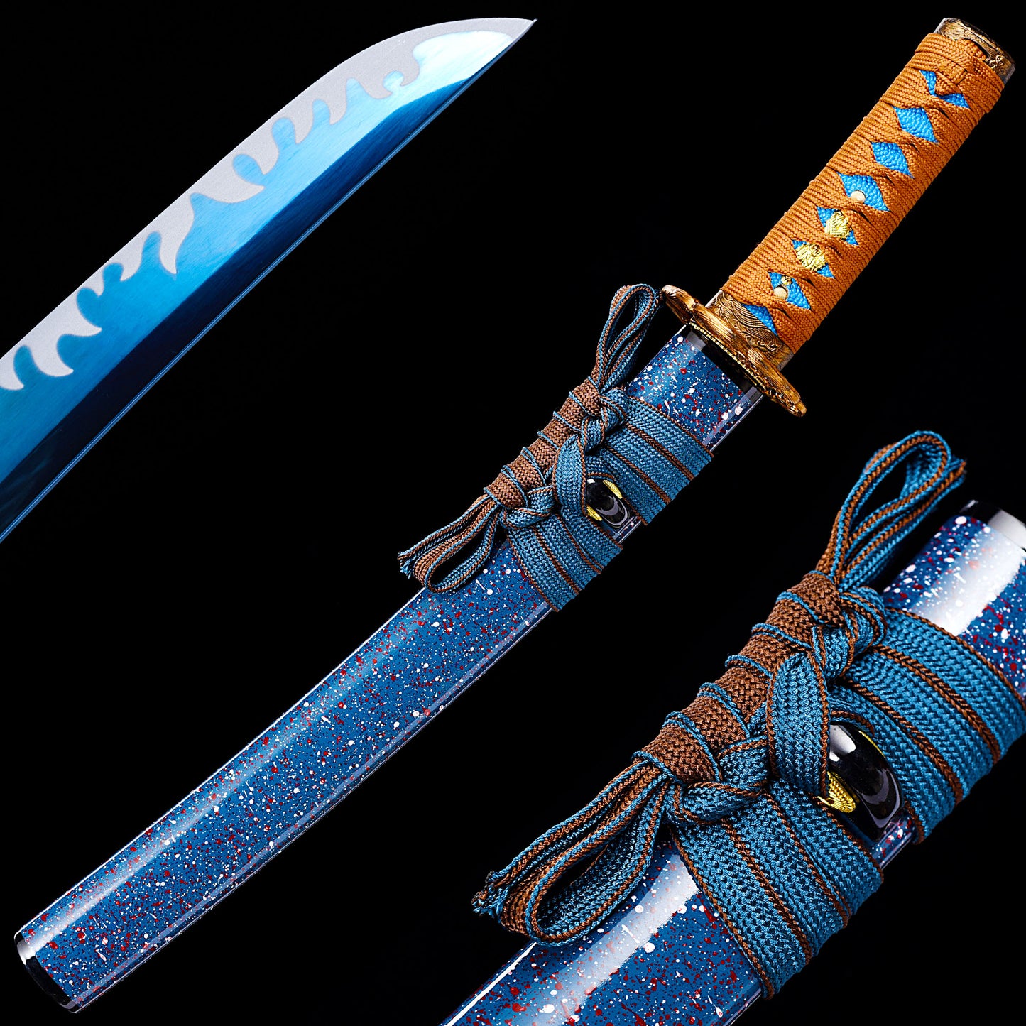 Blue Blade Wave Pattern Tanto