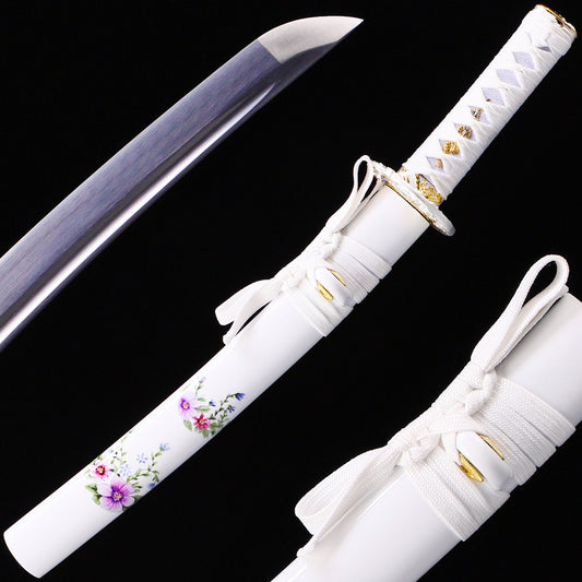 White Handle Floral Pattern Tanto