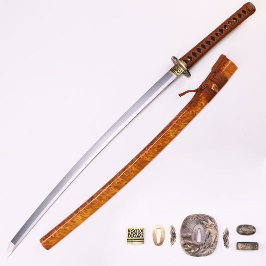 Katana sword 41 inch T10 steel clay tempered full tang - full length view