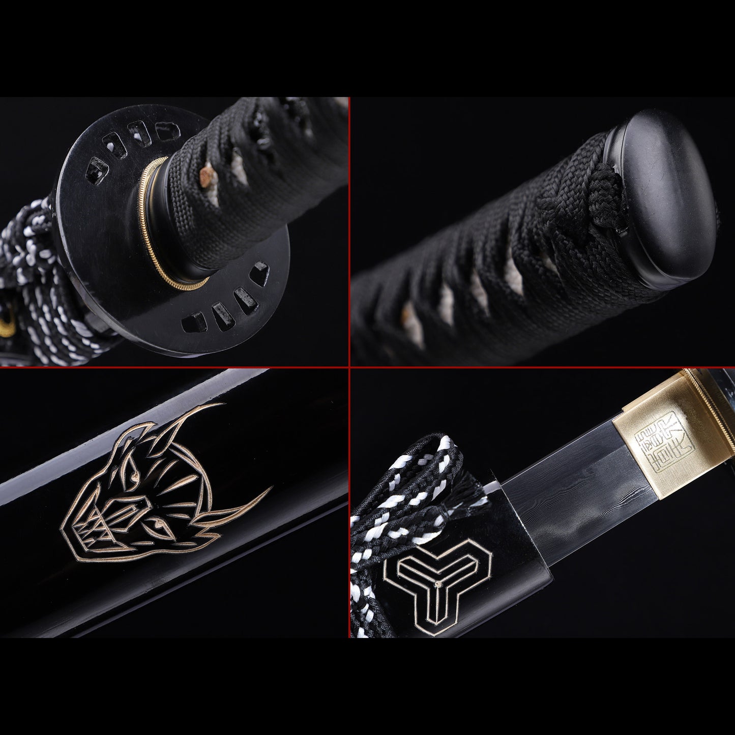 Damascus Steel Clay Tempered Katana, Gloss Black Lacquer Saya