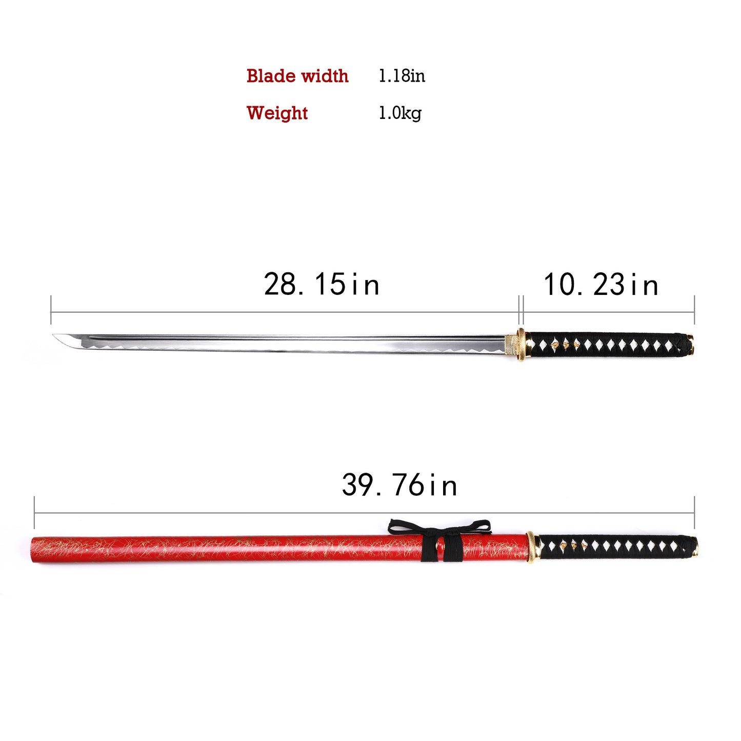 65Mn Steel Red Saya Gold Vein Katana