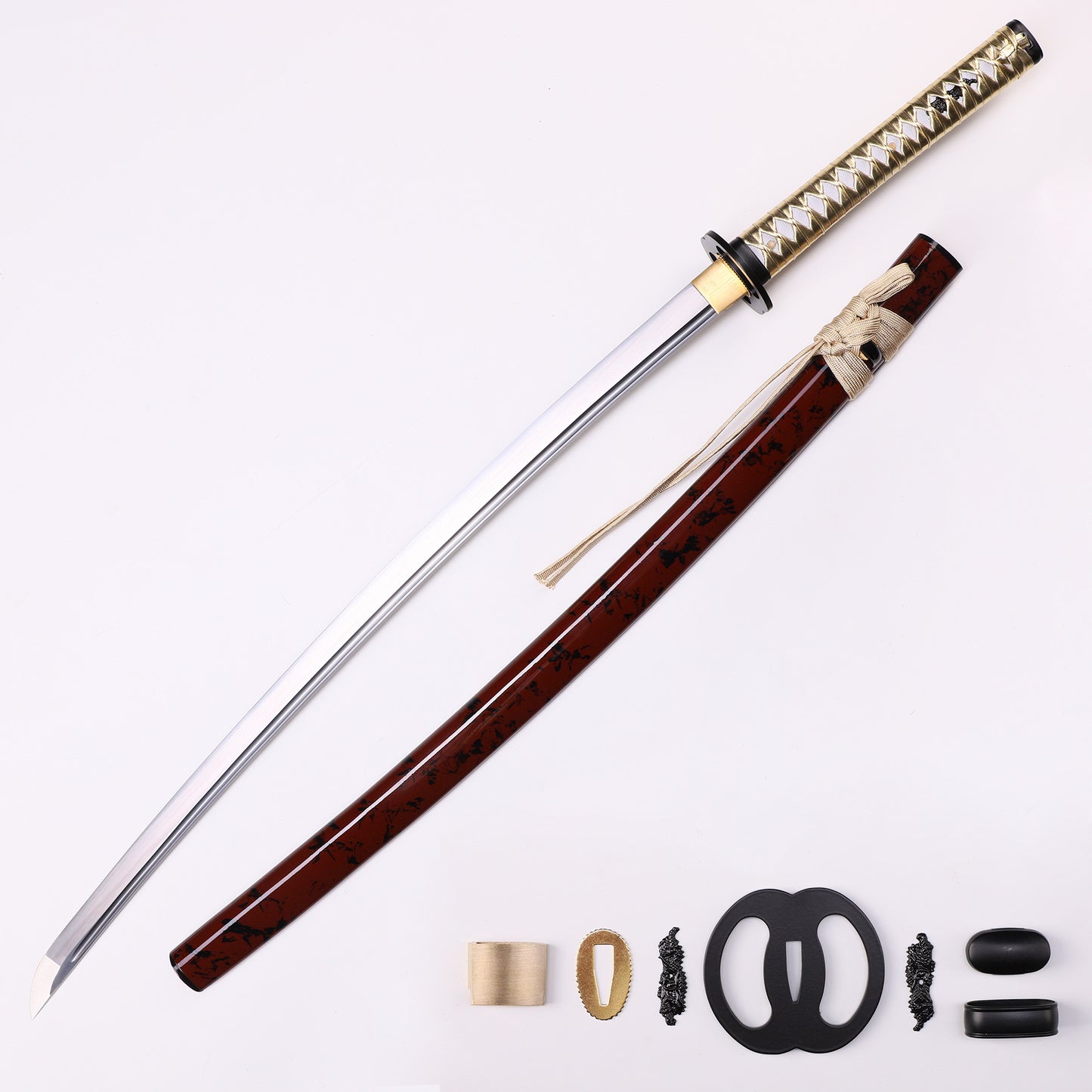 Japanese Samurai Katana, Red-Black Lacquered Wooden Saya