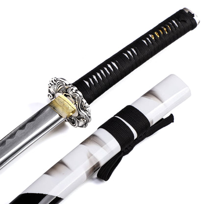 Silver Dragon Tsuba Samurai Katana