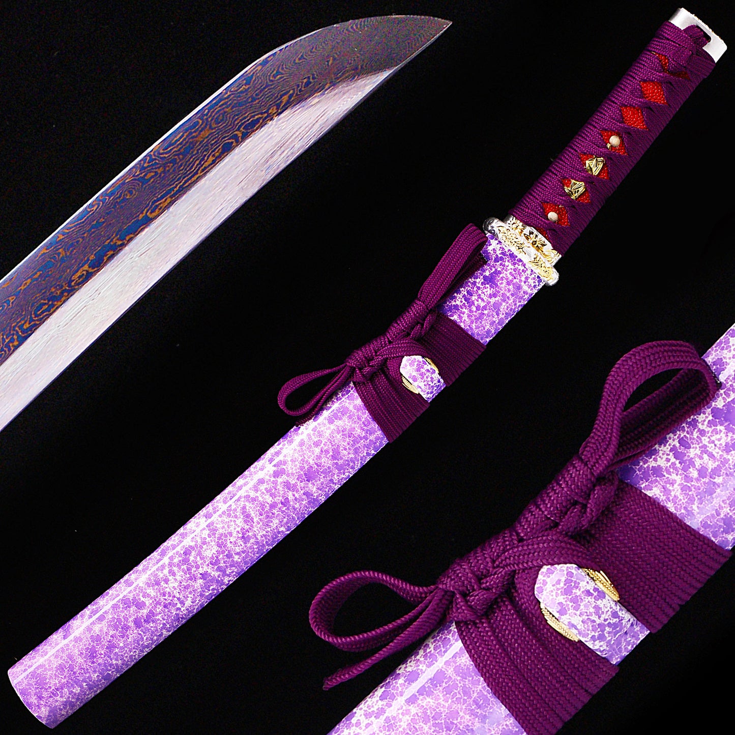 Purple marbled saya tanto with scabbard - complete Japanese short blade set