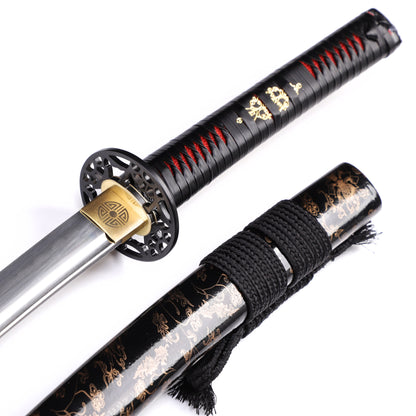 Black & Gold Floral Saya Samurai Katana