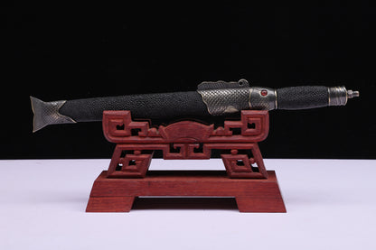 Fish  Shaped Octagonal Short Sword,  Genuine Ray Skin Antique Copper Fittings