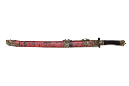 Ink Red Copper Saya Hollow Gem Inlaid Brass Fittings Purple Sandalwood Handle Sword