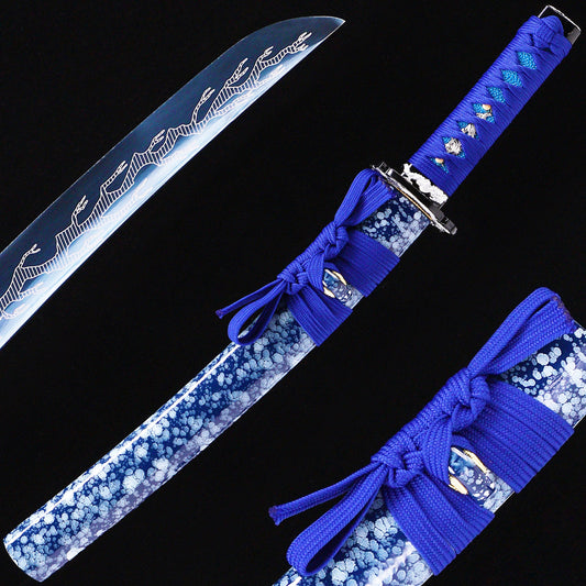 Blue Blade with Dragon Etching Tanto