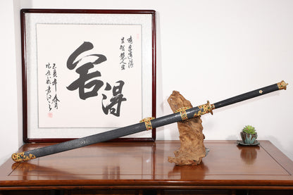 Full Wrapped Black Ray Skin Hollow Gilded Dragon Gem Inlaid Brass Fittings Sword