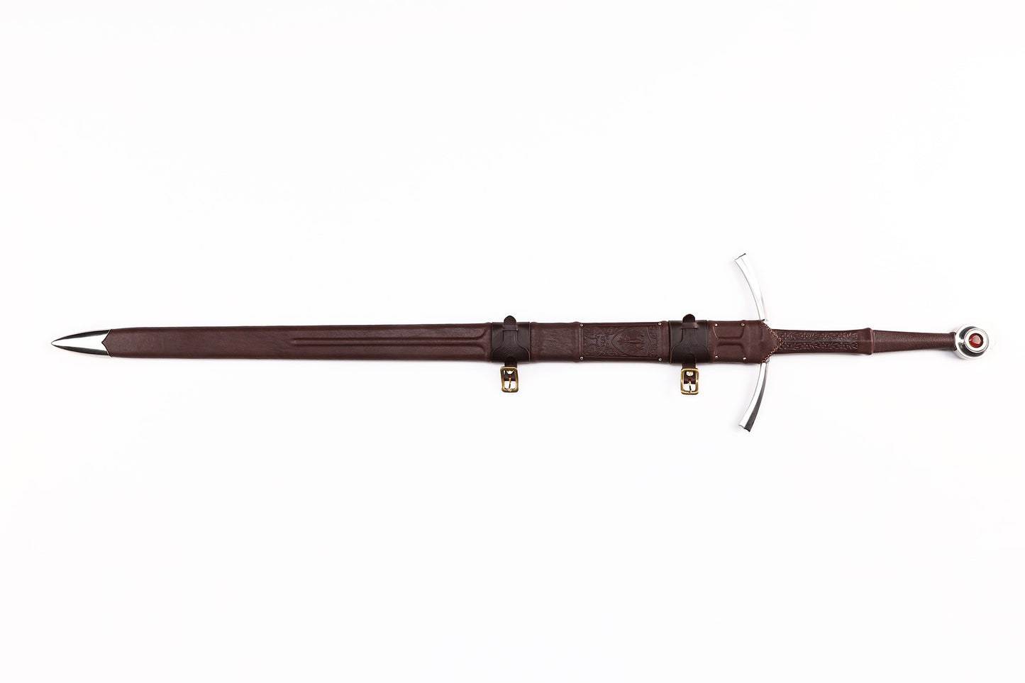 Medieval European Two-Handed Sword, Crossguard Ruby Pommel Full