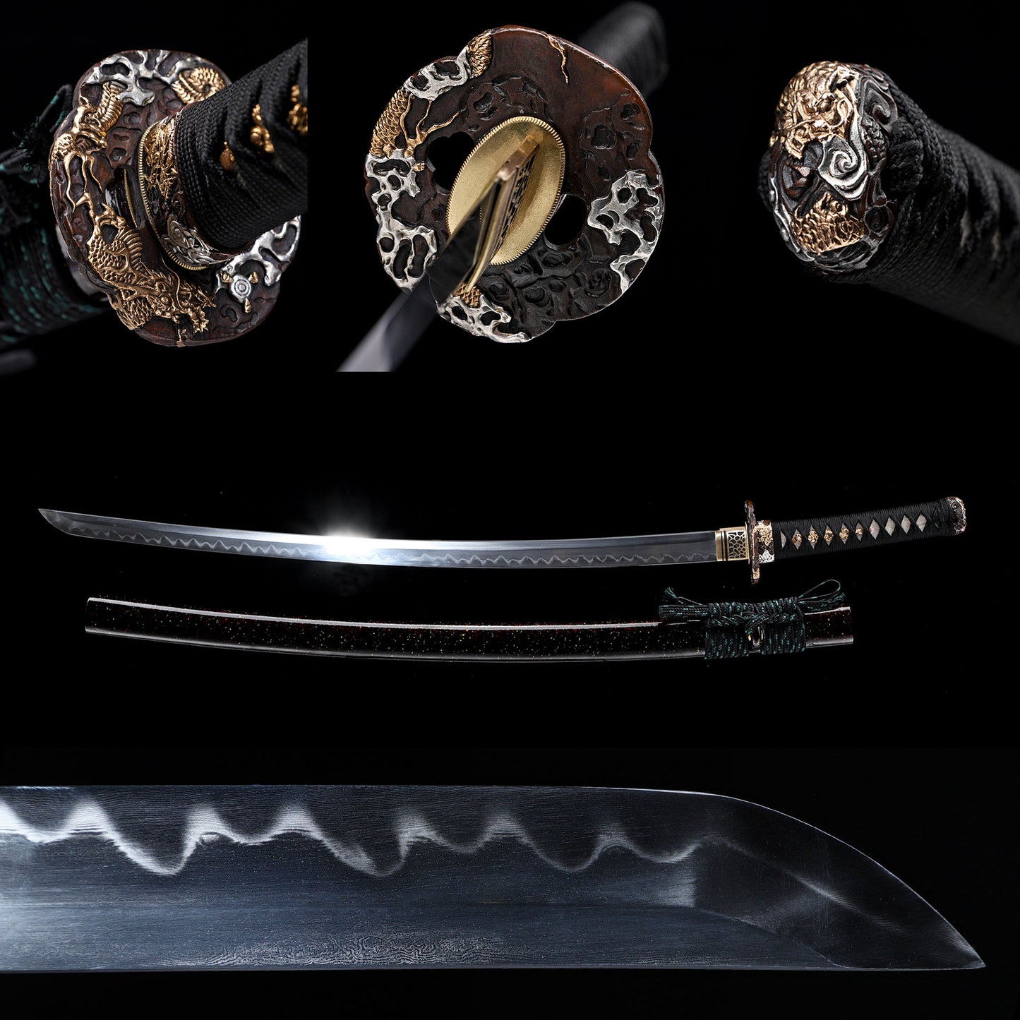 Clay Tempered Katana, Black Glitter Lacquer Saya